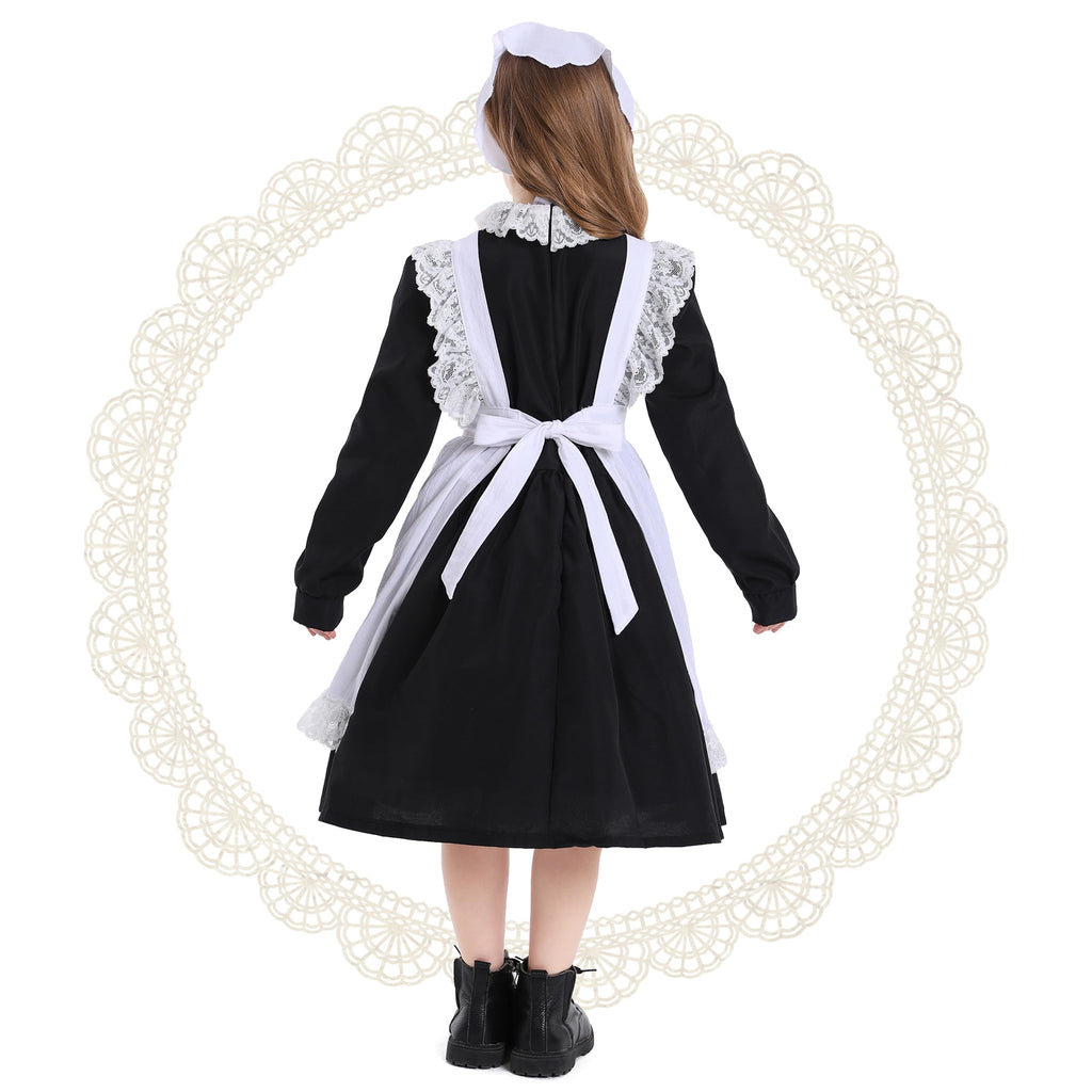Kosgraiy Colonial Prairie Costume Dress for Girl,Kid Manor Maid Dress,Victorian Maid Costume,Girl Pilgrim Outfit,Black,S/120