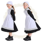 Kosgraiy Colonial Prairie Costume Dress for Girl,Kid Manor Maid Dress,Victorian Maid Costume,Girl Pilgrim Outfit,Black,S/120