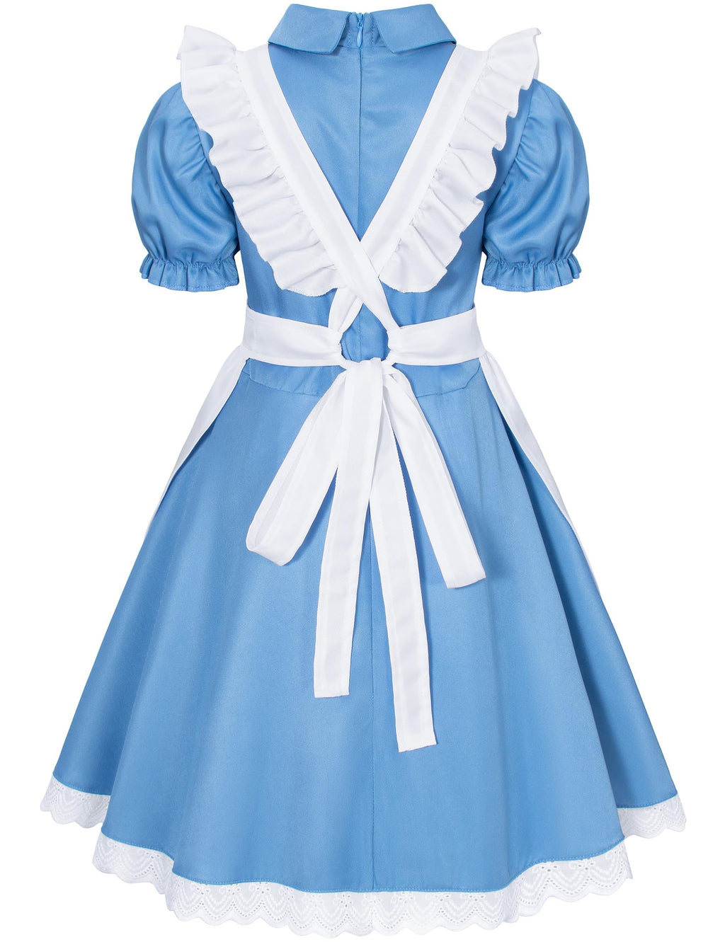 Irtysh Girl Blue Dress White Apron Halloween Cosplay Costume With Bow Hair Band Stockings Set(140)