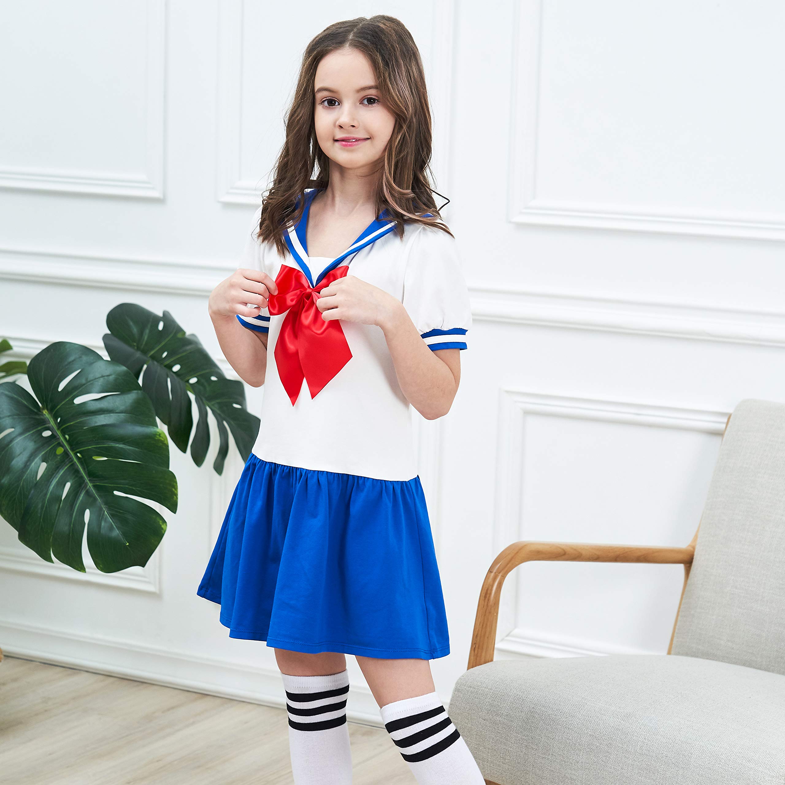 Sunny Fashion Girls Dress Sailor School Uniform Navy Suit Size 10
