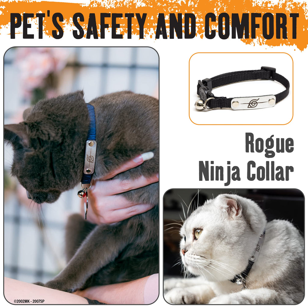 Naruto Breakaway Cat Collars for Girl & Boy Cats | Officially Licensed Naruto Shippuden Hidden Leaf Village Pet Accessories & Gifts, (8.5” to12”) Adjustable Cute Kitten Collar with Bell (Black, Rogue)