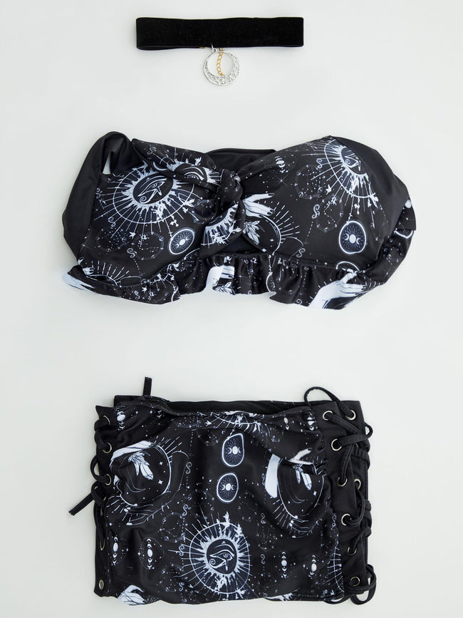 MEOWCOS Goth Bikini Swimsuit Witch Bathing Suit Dark Style Star Moon Gothic Swimsuit Main Image
