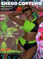 EVELUST Womens Colorblock Shego Costume - Rave Outfit Swimsuits High Neck Crop Top High Waisted Bottom Cosplay Bikini Set(BlackGreen,M,10851e)