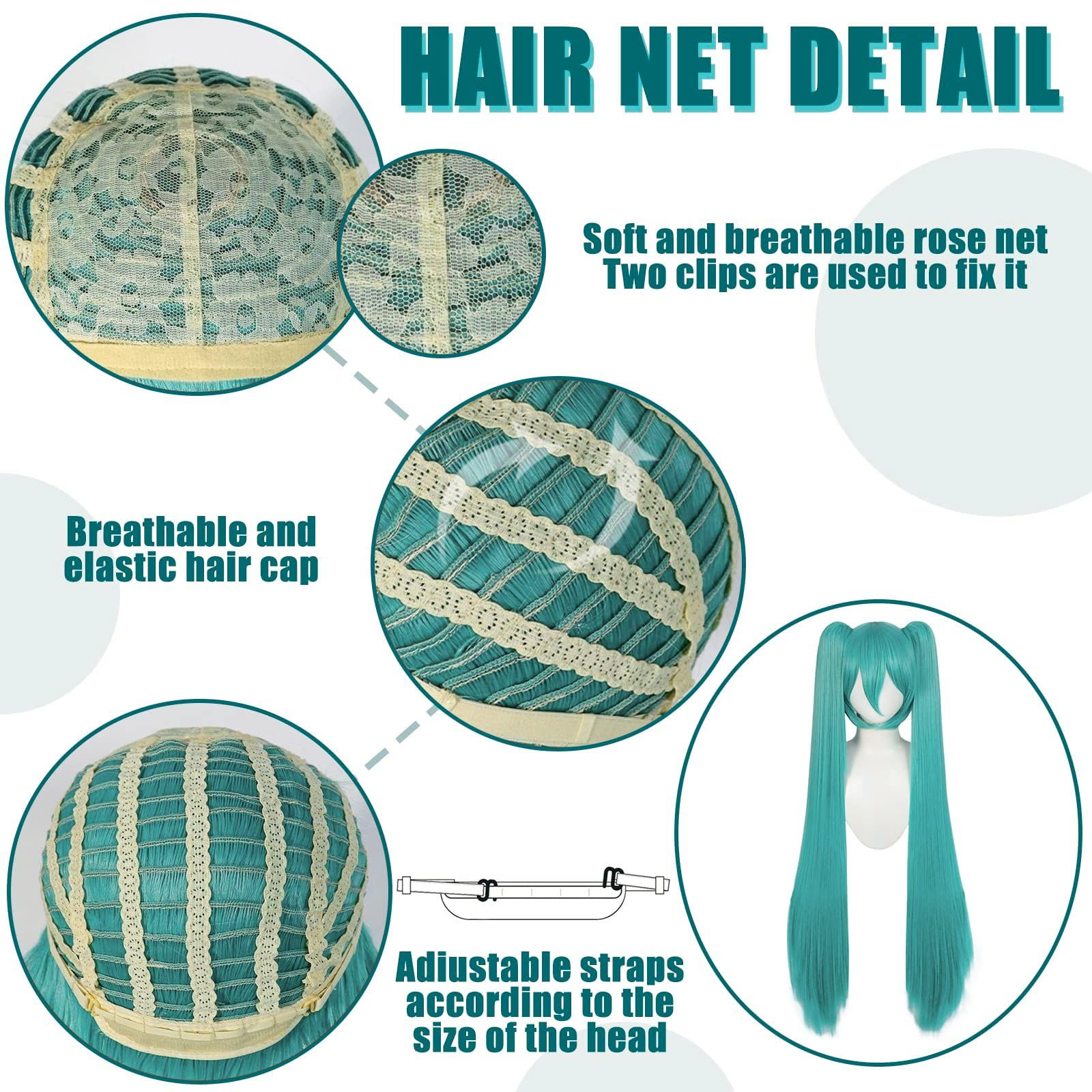 JoneTing 120CM/47inches Green Wigs【+Hair Cap】 Long Greenish Wig with 2 Ponytails for Women Long Straight Green Wigs with Bangs for Cosplay Wig Synthetic Hair for Halloween Christmas Party