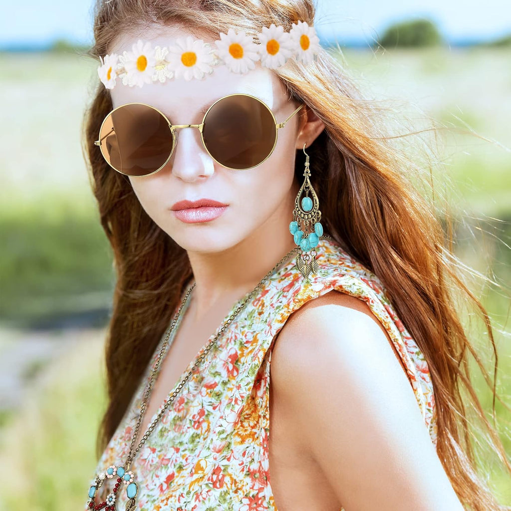 Hicarer Hippie Costume Accessories Include Sunglasses, Peace Sign Necklace, Boho Headband and Earring for 60s 70s Party