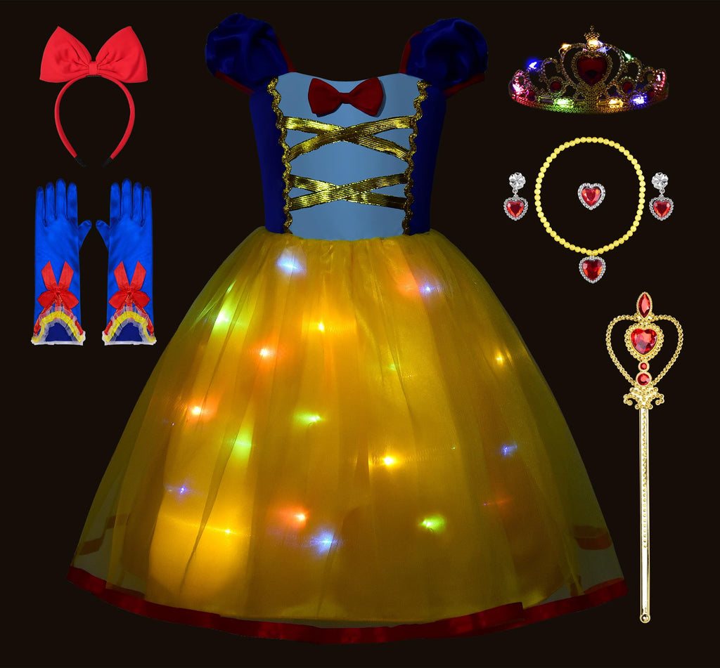 Uplus ME Light Up Princess Dress Up Clothes for Little Girls Toddler Kids Princess Costume Halloween Birthday Outfit (6-7Y/130)