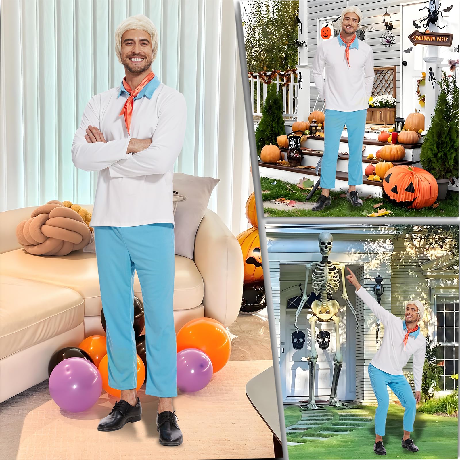 Halloween Adult Costume Tops Men's Cotton Long Sleeve Shirts with Scarf Cosplay Costume (3X-Large)