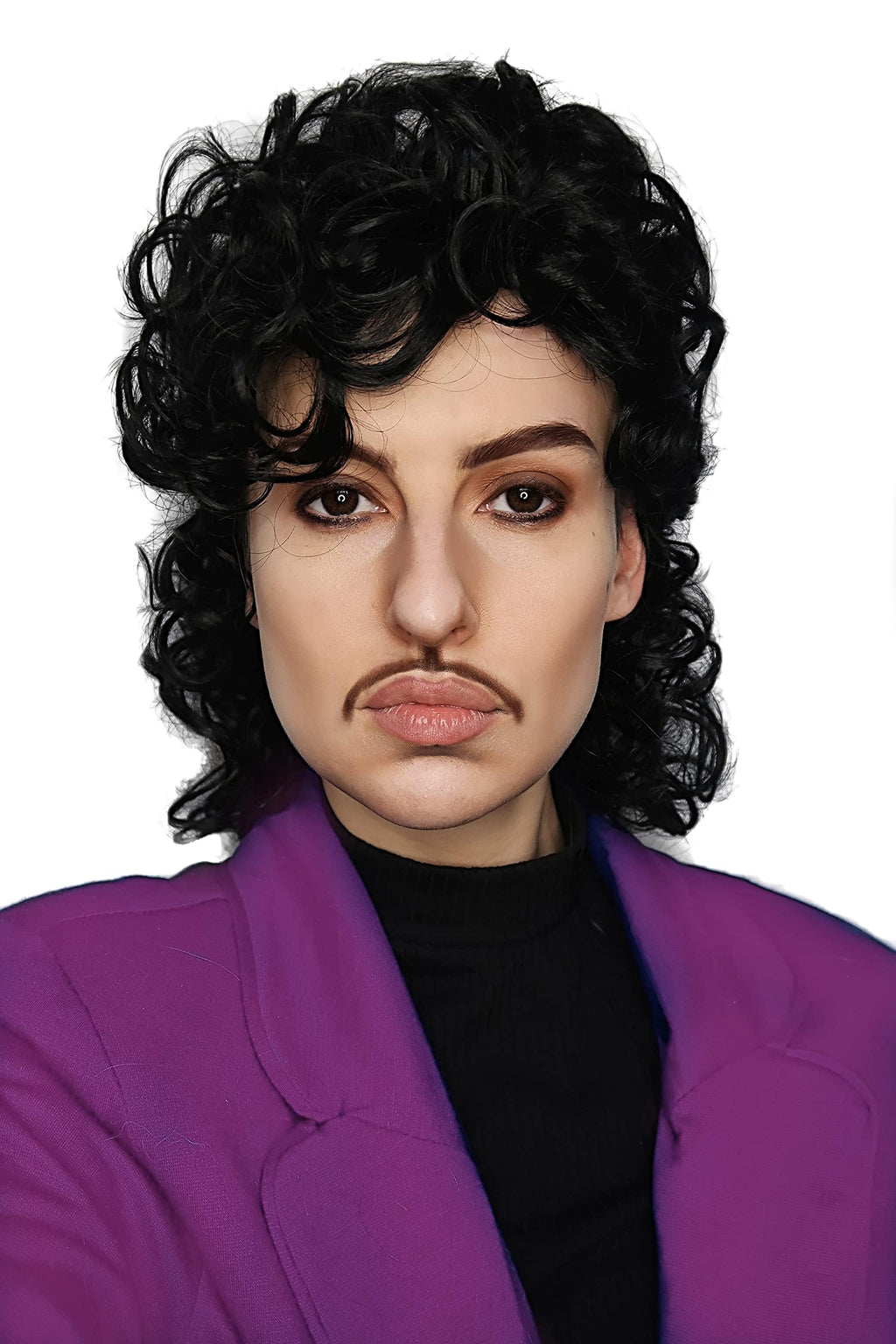 ALLAURA Compatible with Sonny Bono Wig – 60s 70s Men’s Short Brown Wig + Mustache for Hippie, Singer, TV Star, Cop, Detective Costumes – Liberty Duo, Limu & Doug, Uncle Rico, Retro Halloween Outfit