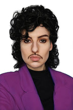 ALLAURA Compatible with Sonny Bono Wig – 60s 70s Men’s Short Brown Wig + Mustache for Hippie, Singer, TV Star, Cop, Detective Costumes – Liberty Duo, Limu & Doug, Uncle Rico, Retro Halloween Outfit