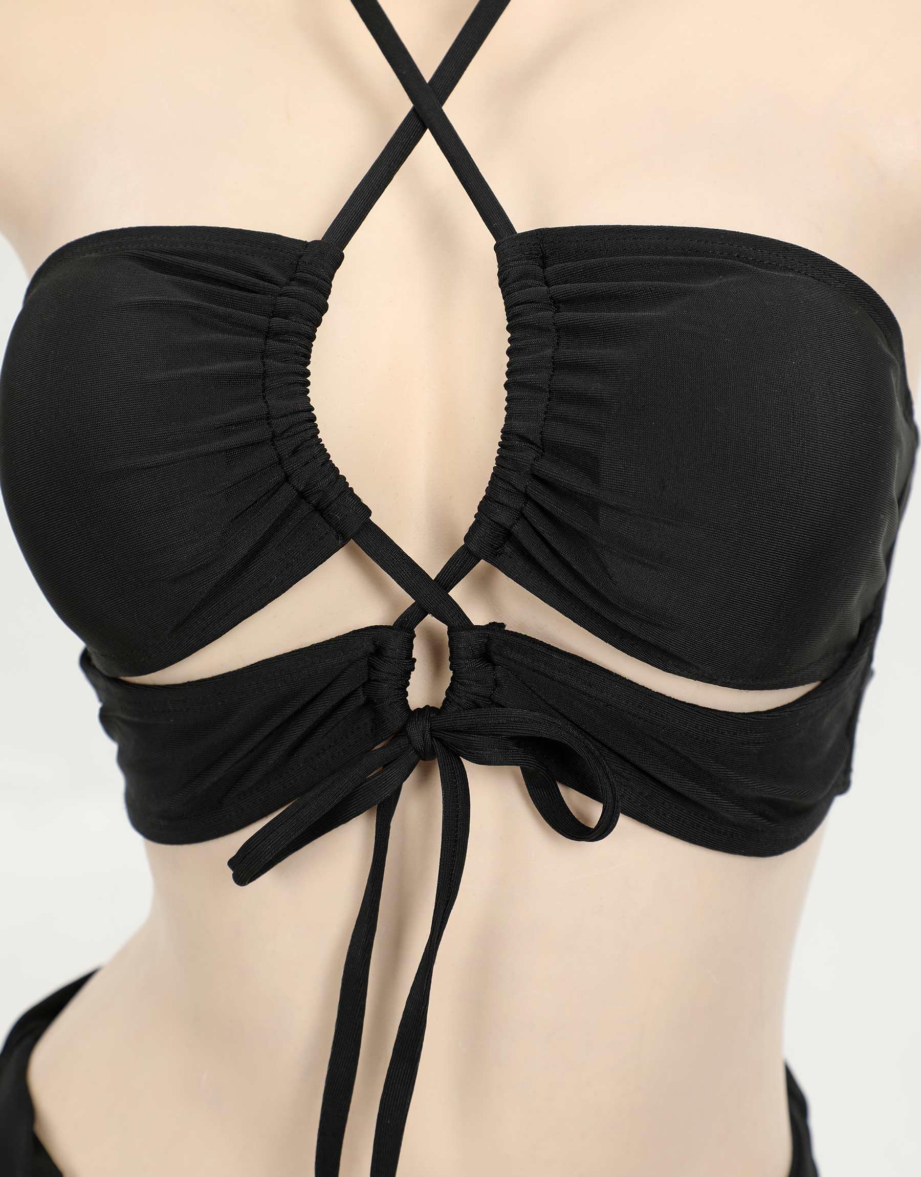 MEOWCOS Gothic Bat Pink Bikini Set Swimsuit Heart Buckle Halter Lace-up Top and Triangle Panty Bathing Suit Swimwear