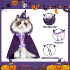 KOUPA Pet Halloween Costume with Hat, Dog Clothes Cosplay Wizard Cloak for Small Puppy Kitten Animal, Shiny Cat Outfit Suit for Party Holiday Christmas, Purple