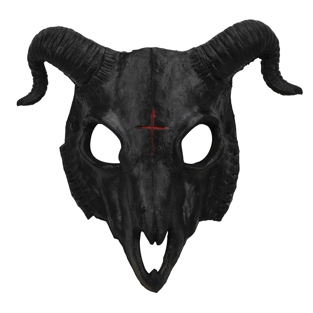 PURFUN Black Goat Head Skull Mask Ram Horns Animal Skull Costume Mask Horror Demon Devil Evil Mask Cosplay Halloween Mardi Gras Full Face Mask Creepy Party Decoration Prop