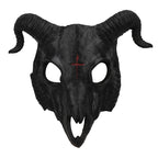 PURFUN Black Goat Head Skull Mask Ram Horns Animal Skull Costume Mask Horror Demon Devil Evil Mask Cosplay Halloween Mardi Gras Full Face Mask Creepy Party Decoration Prop