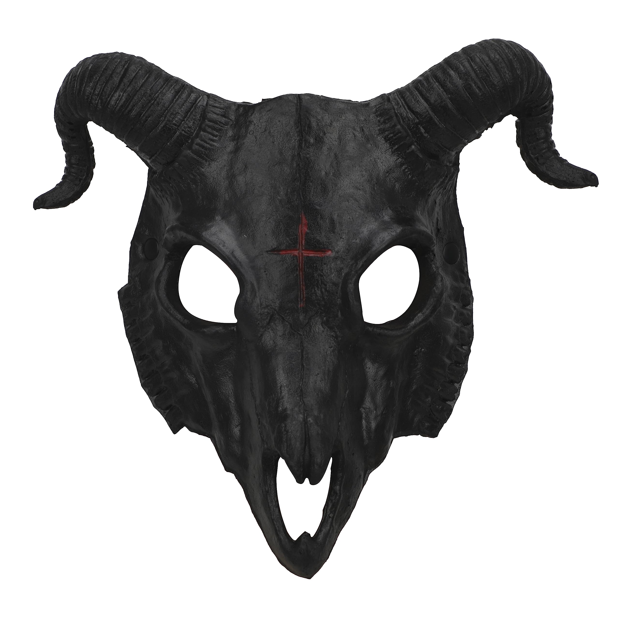PURFUN Black Goat Head Skull Mask Ram Horns Animal Skull Costume Mask Horror Demon Devil Evil Mask Cosplay Halloween Mardi Gras Full Face Mask Creepy Party Decoration Prop