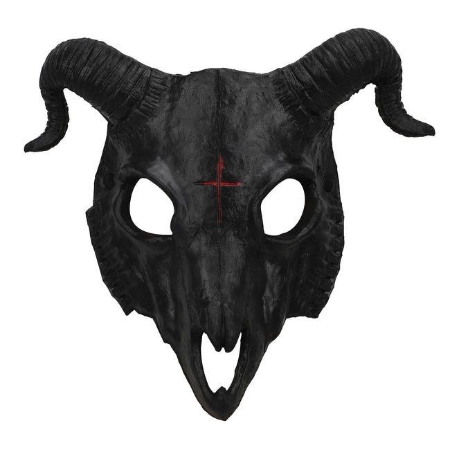 PURFUN Black Goat Head Skull Mask Ram Horns Animal Skull Costume Mask Horror Demon Devil Evil Mask Cosplay Halloween Mardi Gras Full Face Mask Creepy Party Decoration Prop Hover Image