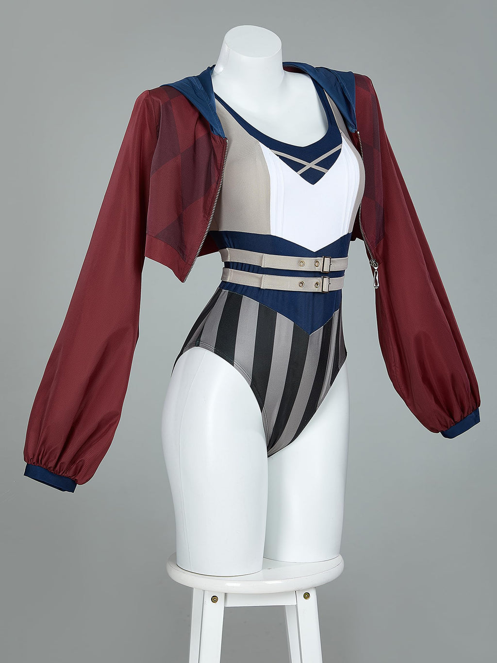 haikyuu Women Vi Cosplay One Piece Swimsuit Striped Anime Bathing Suit Bodysuit with Wrap Skirt (US, Alpha, X-Large, Regular, Regular, Standard, Multicolored)