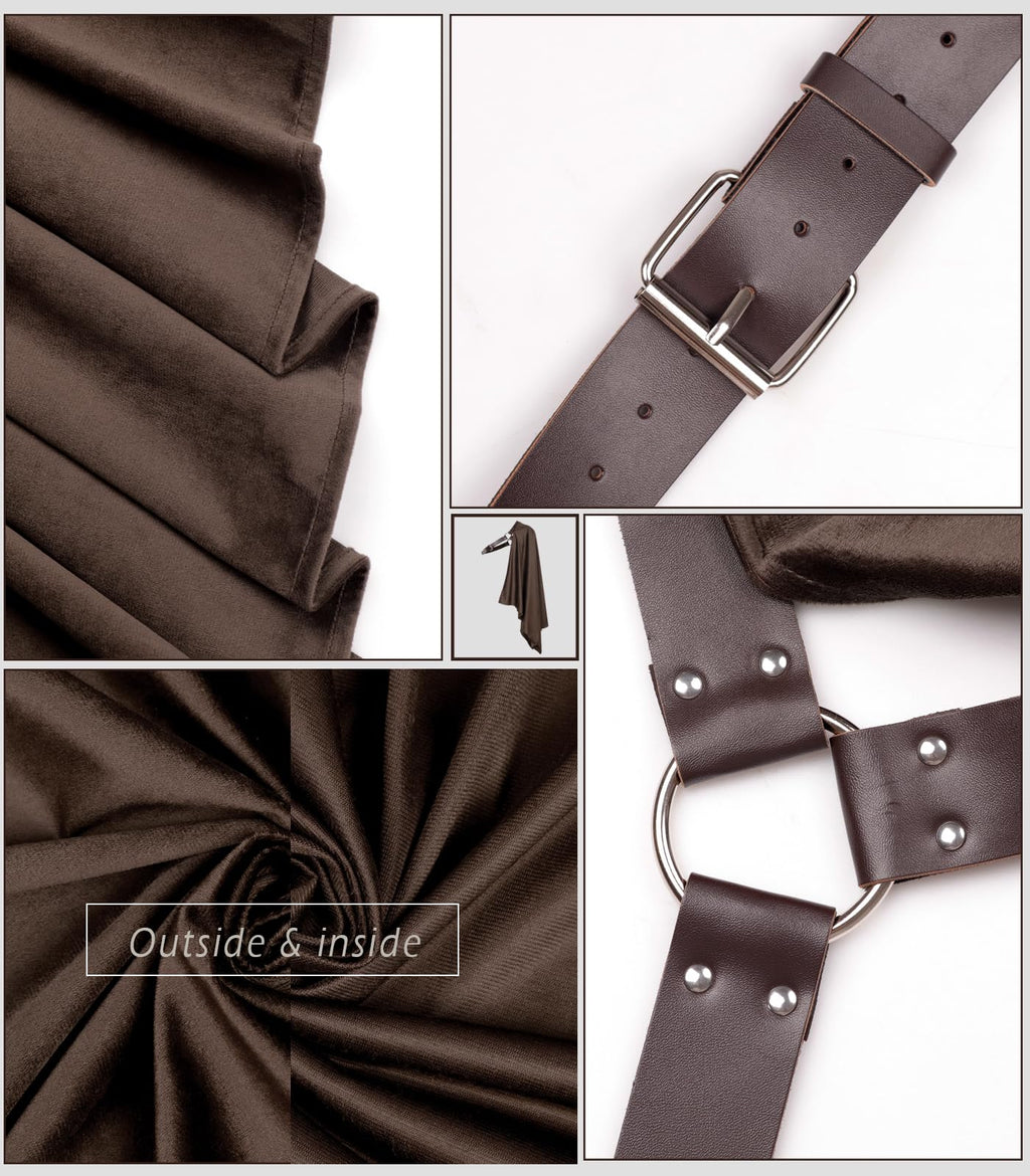 L'VOW Samurai Half Shoulder Cape Medieval Cloak Shawl with Belt Warrior Cape Shrug Halloween Dune Costume for Men(Brown)