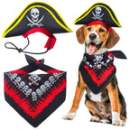 Aichiyu 2 Pieces Skull Print Pet Pirate Hat with Pirate Skull Bandana Dog Cat Captain Cap Halloween Pirate Cosplay Costume Halloween Party Hat Dress Up Costume Accessories (C)