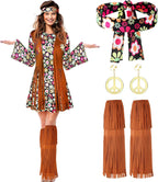 SATINIOR 70s 60s Hippie Costume Set 70s Outfits Accessories for Carnival Party Halloween Women Disco Dress
