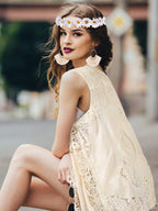 WILLBOND 4 Pcs Halloween 60s 70s Outfits for Women Hippie Costume 70s Costume Tops Accessories Women Fringe Hippie Vest(X-Large,Black)