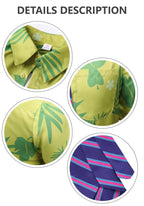DAZCOS US Size Green Printed T-Shirt Purple Tie for Mens Hawaiian Floral Shirts Cosplay or Casual Holiday Beach Shirts