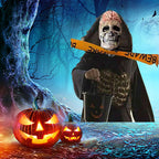 FLOWERTEEN Skeleton Halloween Scary Latex Mask with Moving Jaw Realistic Full Head Skull Mask Party Cosplay (Without Hat)