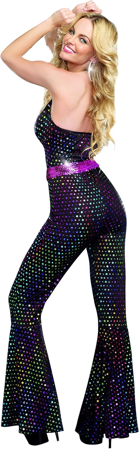 Dreamgirl Adult 70s Disco Costume for Women, Disco Jumpsuit, Disco Doll Halloween Costume Main Image