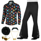 70s Outfits for Men 6 Pcs Disco Outfit Retro Costume with Bell Bottom Pants