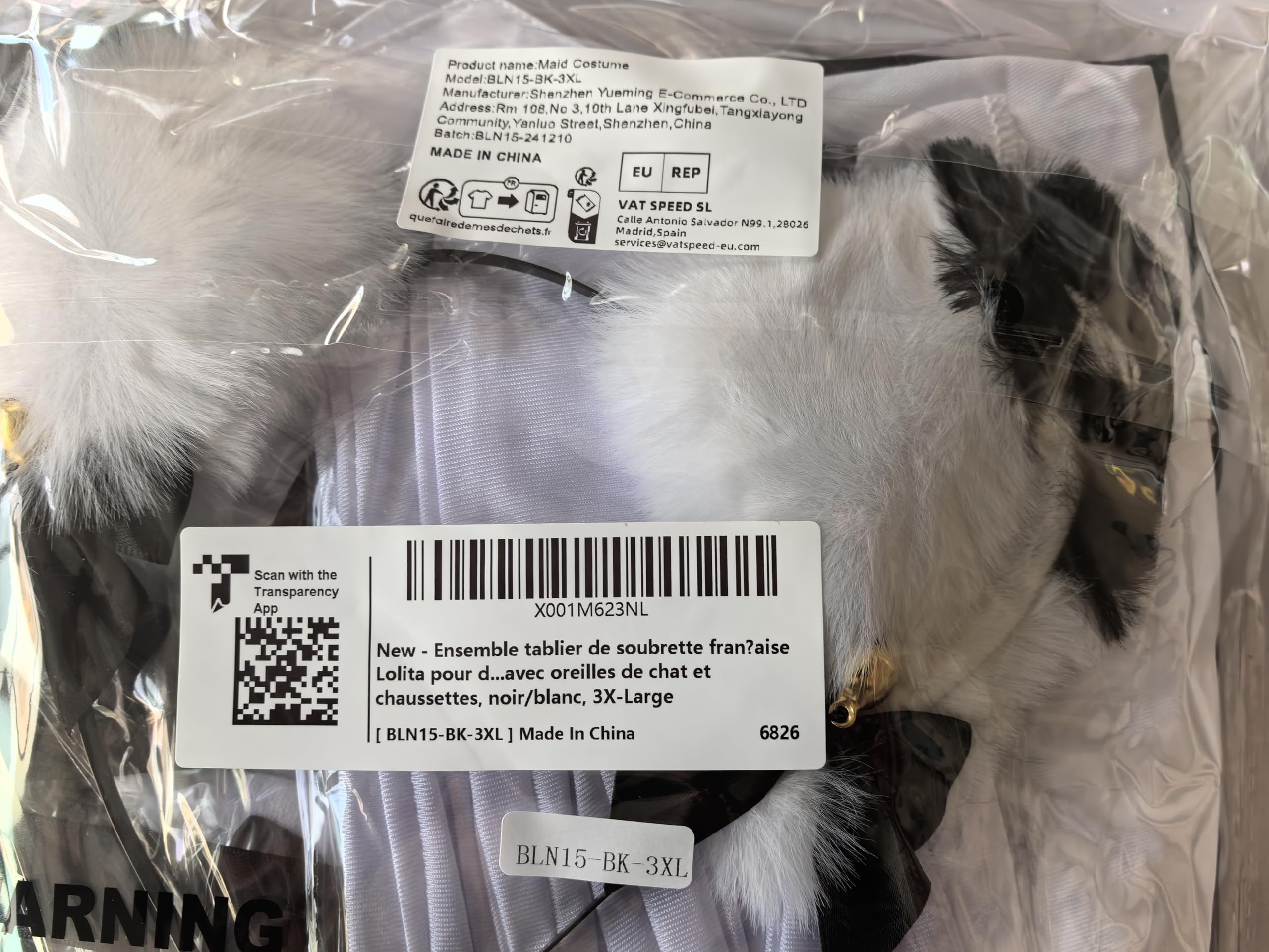 Wannsee Anime French Maid Apron Lolita Fancy Dress Cosplay Costume Furry Cat Ear Gloves Socks set(3XL)