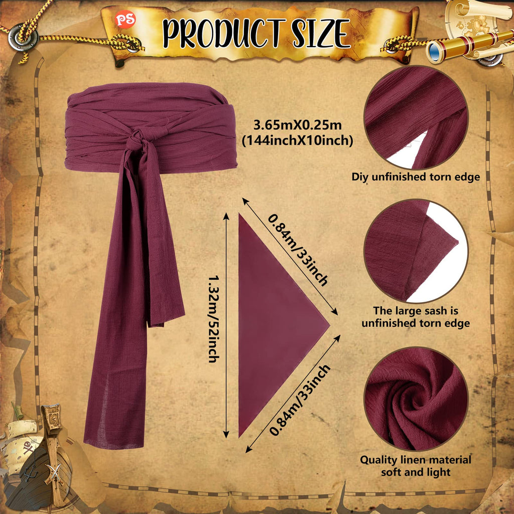 Boyiee 5 Pcs Men Pirate Costume Set for Women Adult Medieval Renaissance Shirt Bandana Sash Belt for Halloween Cosplay Party(Apricot,XL,Retro)