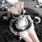 mzenuop Maid Outfit Halloween Maid Dress Cosplay Sweet Classic Apron Costume with Socks.(S-M)