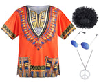 4 PCS Hippie Costume for Mens 60s 70s T-Shirt Afro Wig Accessories Set for Party Cosplay