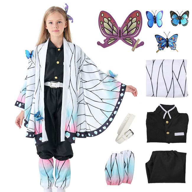 VZQI Halloween Cosplay Kids Costumes Kochou Shinobu Girls Anime Kimono Halloween Blue Cloak M Hover Image