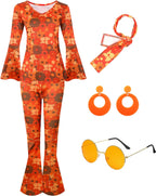 Leumoi 6 Pcs 60s 70s Disco Outfit Women Hippie Costume Accessories Flared Pants Headband Earrings Sunglass