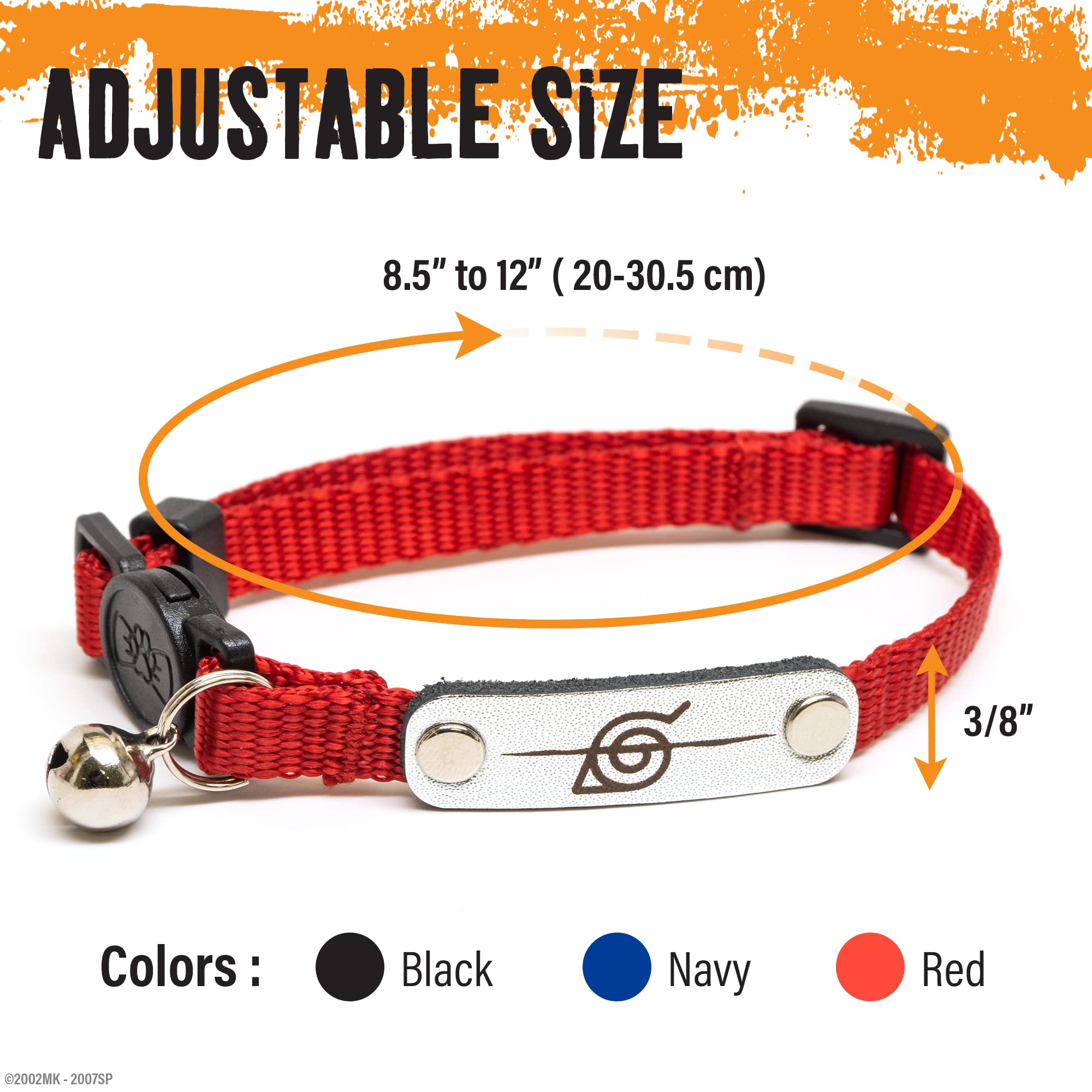 Naruto Breakaway Cat Collars for Girl & Boy Cats | Officially Licensed Naruto Shippuden Hidden Leaf Village Pet Accessories & Gifts, (8.5” to12”) Adjustable Cute Kitten Collar with Bell (Black, Rogue)