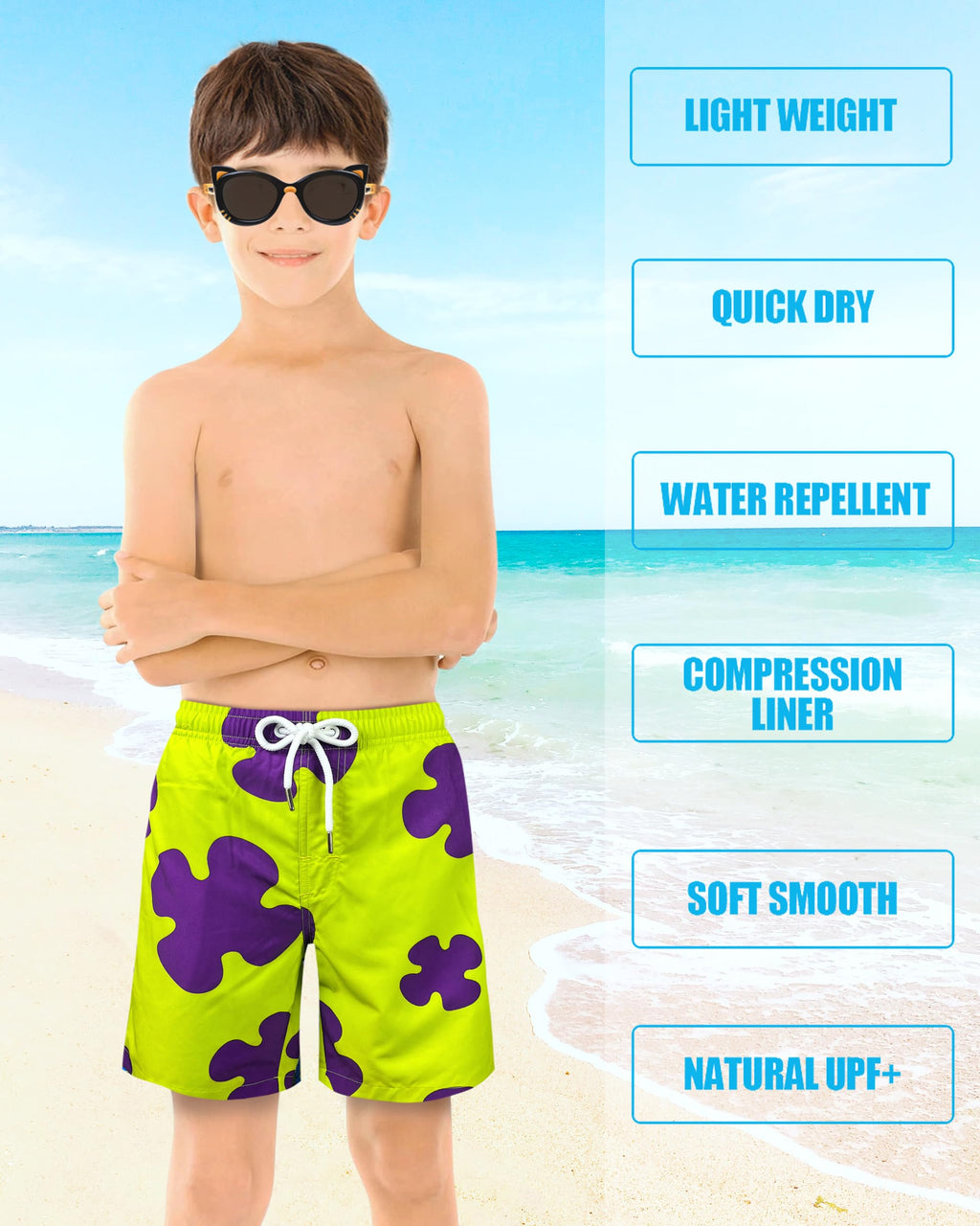 LUCOWEE Boys Swim Trunks Built-in Soft Shorts Lined no Chafe Swimming P Star Cosplay Bathing Suit Sandless Stretchy Functional Drawstring Quick Dry UPF 50+ Size 7 8