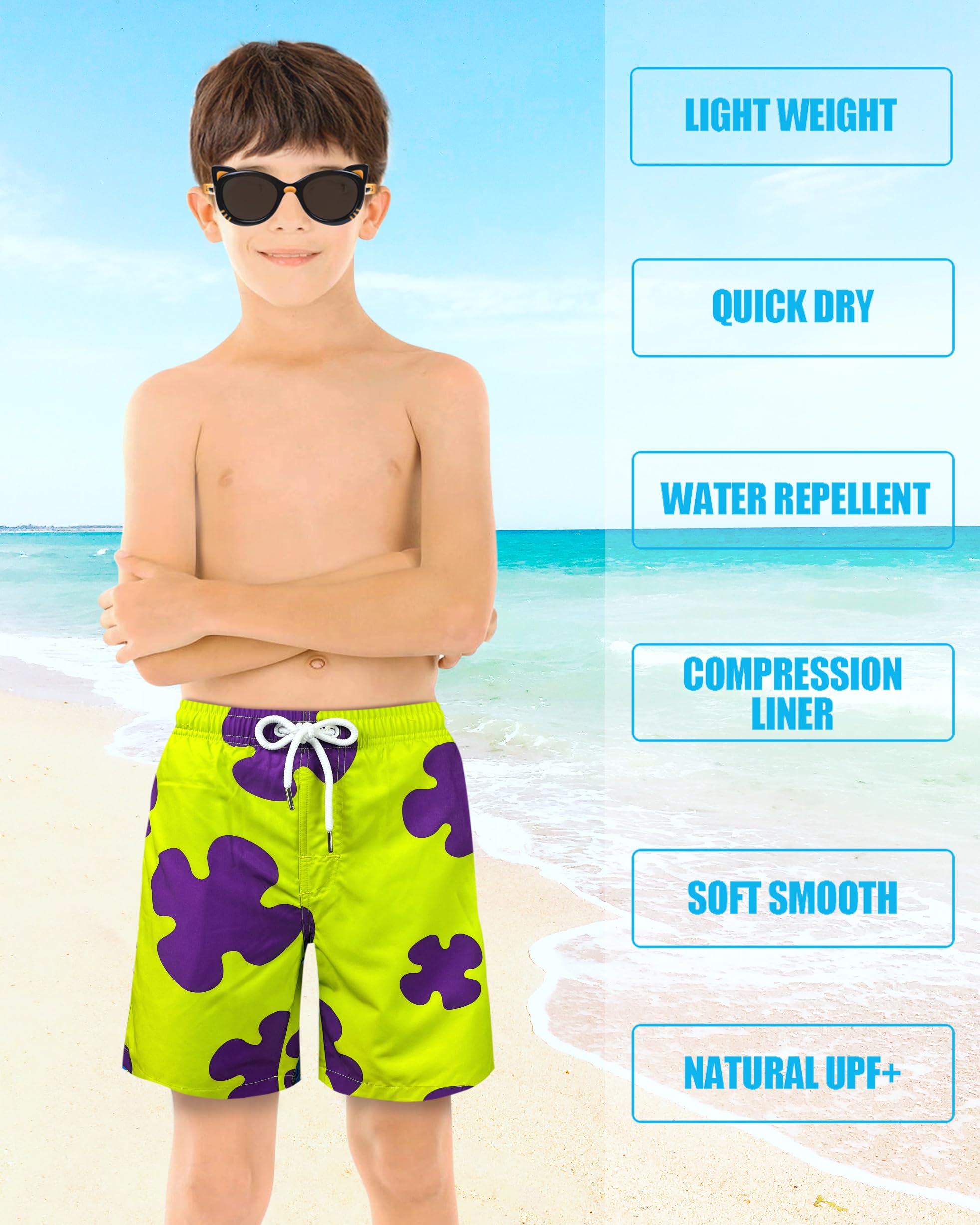 LUCOWEE Boys Swim Trunks Built-in Soft Shorts Lined no Chafe Swimming P Star Cosplay Bathing Suit Sandless Stretchy Functional Drawstring Quick Dry UPF 50+ Size 7 8
