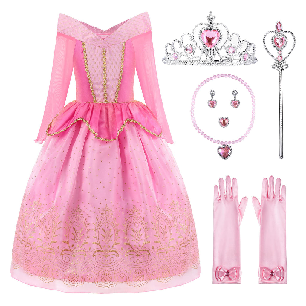 ReliBeauty Girls Princess Dress up Costume with Accessories, 8-10, Pink