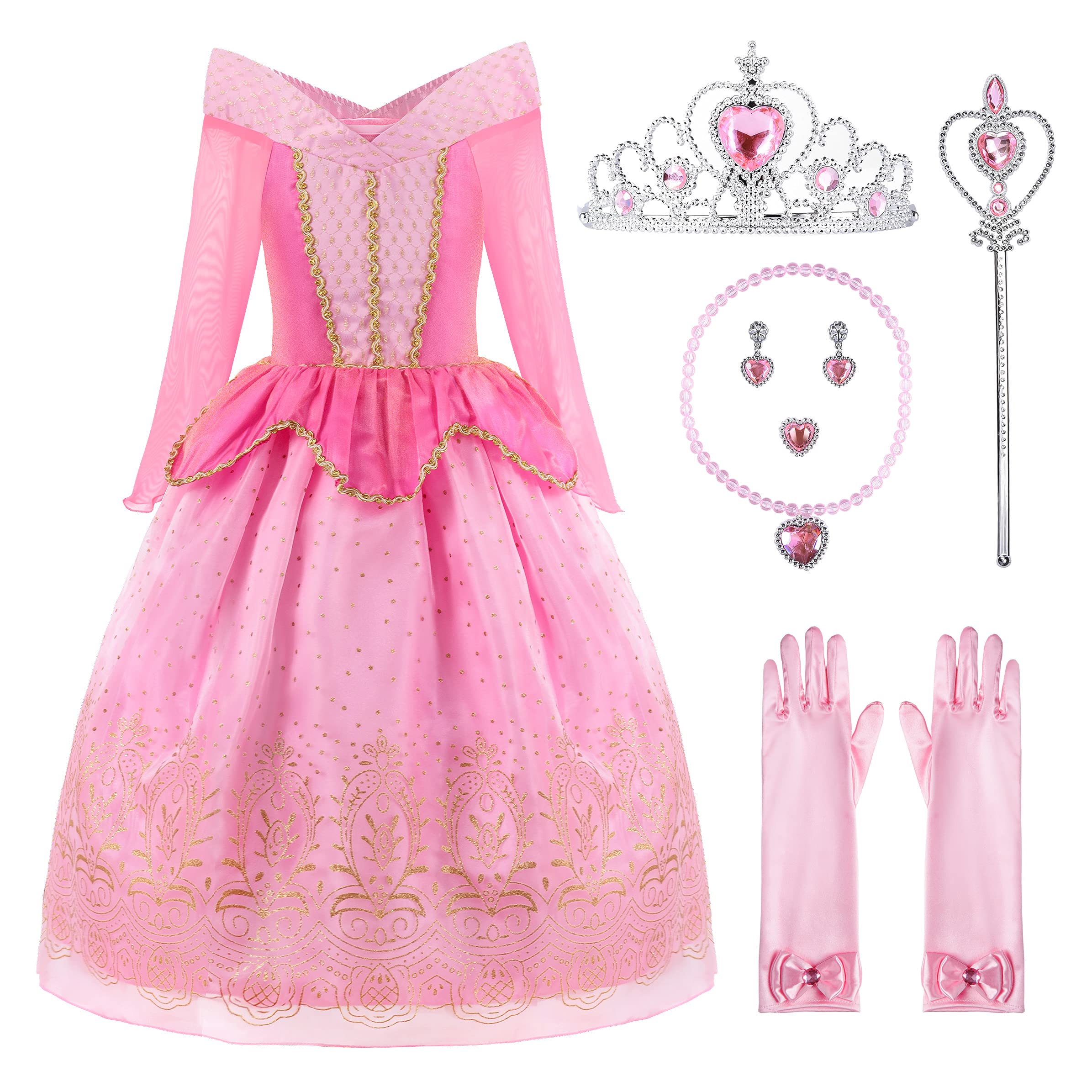 ReliBeauty Girls Princess Dress up Costume with Accessories, 8-10, Pink