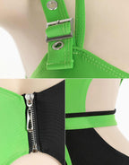 MEOWCOS Women's One Piece Swimwear Gothic Swimsuit Green and Black Spliced Cutout Bathing Suit