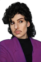 ALLAURA Compatible with Sonny Bono Wig – 60s 70s Men’s Short Brown Wig + Mustache for Hippie, Singer, TV Star, Cop, Detective Costumes – Liberty Duo, Limu & Doug, Uncle Rico, Retro Halloween Outfit