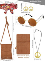 SOMSOC 7 Pieces 70s Women Hippie Costume Fringe Vest Bag Pant Headband for Halloween