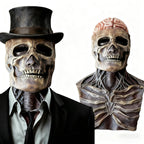 FLOWERTEEN Skeleton Halloween Scary Latex Mask with Moving Jaw Realistic Full Head Skull Mask Party Cosplay (Without Hat)