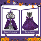KOUPA Pet Halloween Costume with Hat, Dog Clothes Cosplay Wizard Cloak for Small Puppy Kitten Animal, Shiny Cat Outfit Suit for Party Holiday Christmas, Purple
