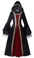 Colorful House Womens Medieval Renaissance Princess Retro Gown Cosplay Costume Dress(X-Large,Black(hooded))