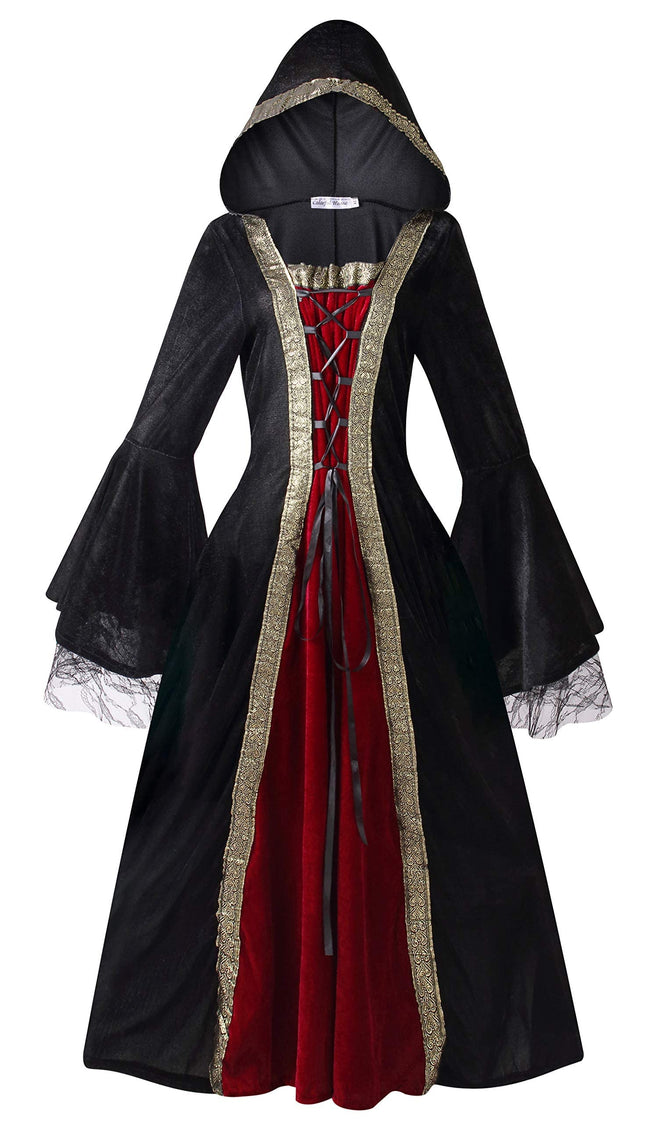 Colorful House Womens Medieval Renaissance Princess Retro Gown Cosplay Costume Dress(X-Large,Black(hooded)) Hover Image