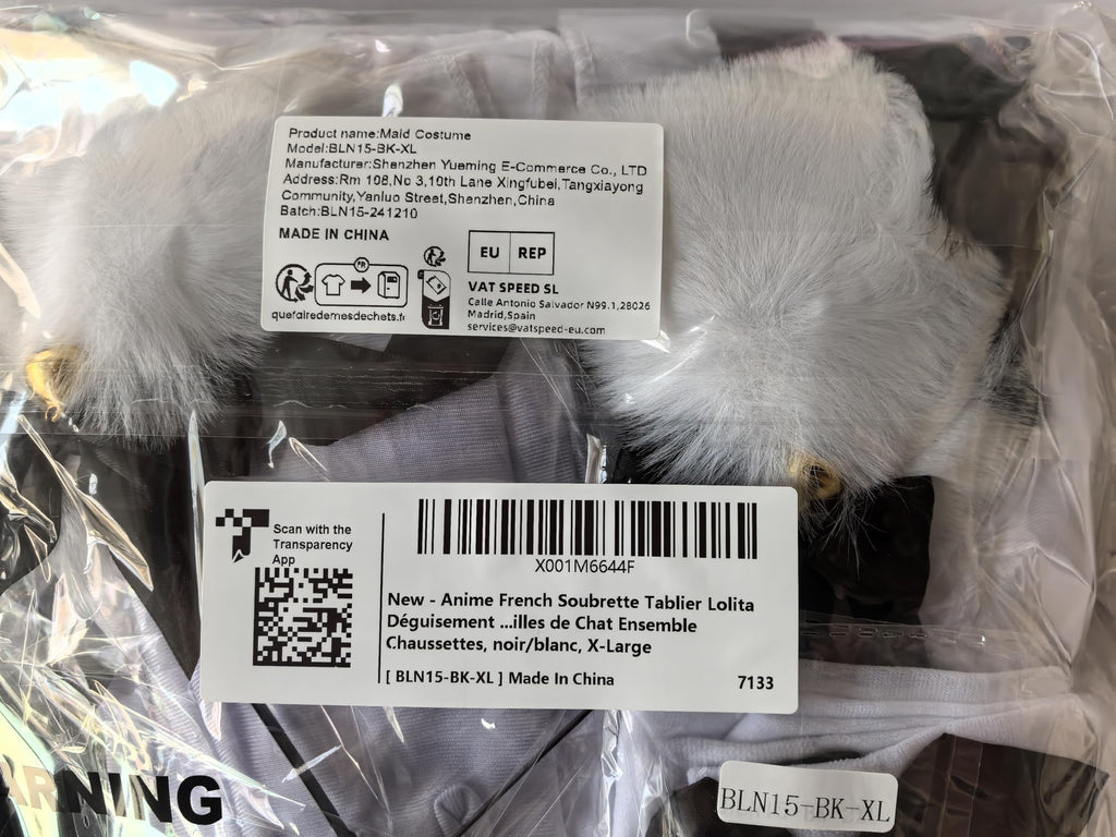 Wannsee Anime French Maid Apron Lolita Fancy Dress Cosplay Costume Furry Cat Ear Gloves Socks set(XL)