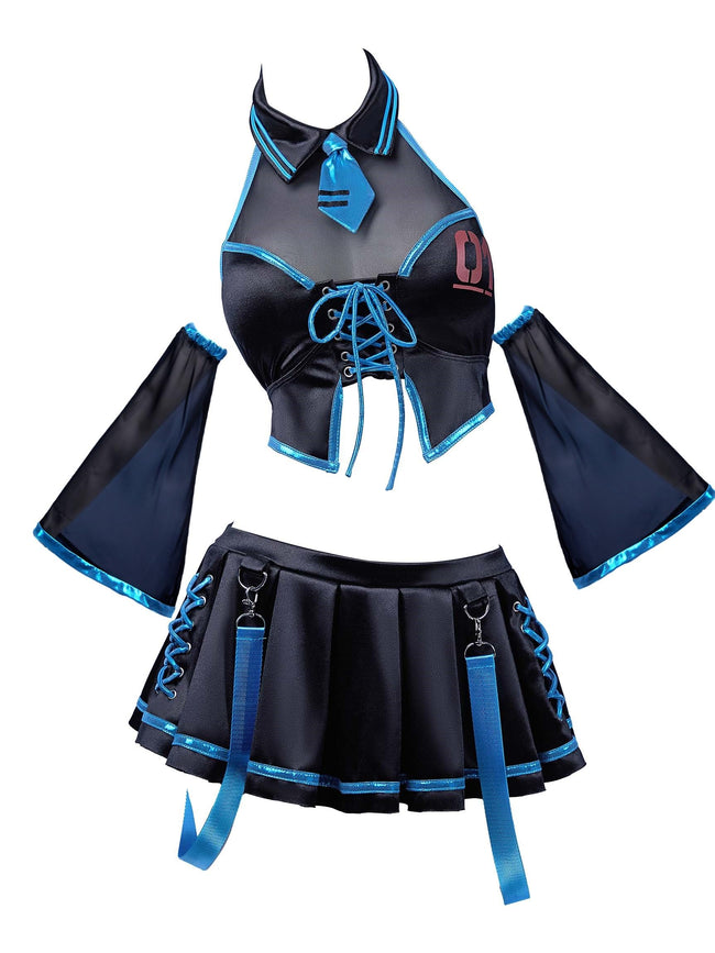 haikyuu Women Cosplay Swimsuit with Sleeves Anime Two Piece Bathing Suit Pool Party Musical Clubwear (US, Alpha, Medium, Regular, Regular, Standard, Black) Hover Image