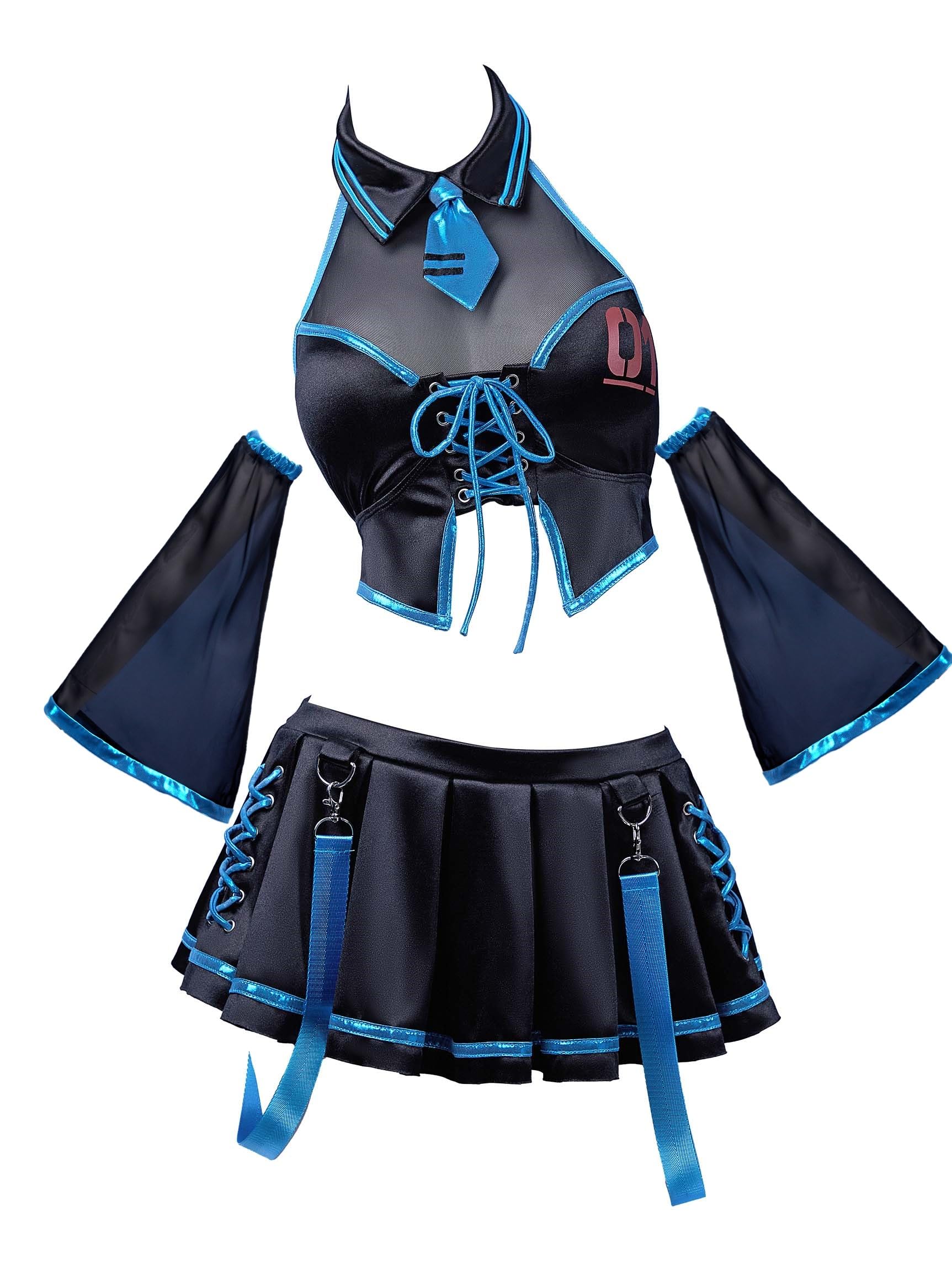 haikyuu Women Cosplay Swimsuit with Sleeves Anime Two Piece Bathing Suit Pool Party Musical Clubwear (US, Alpha, Small, Regular, Regular, Standard, Black)