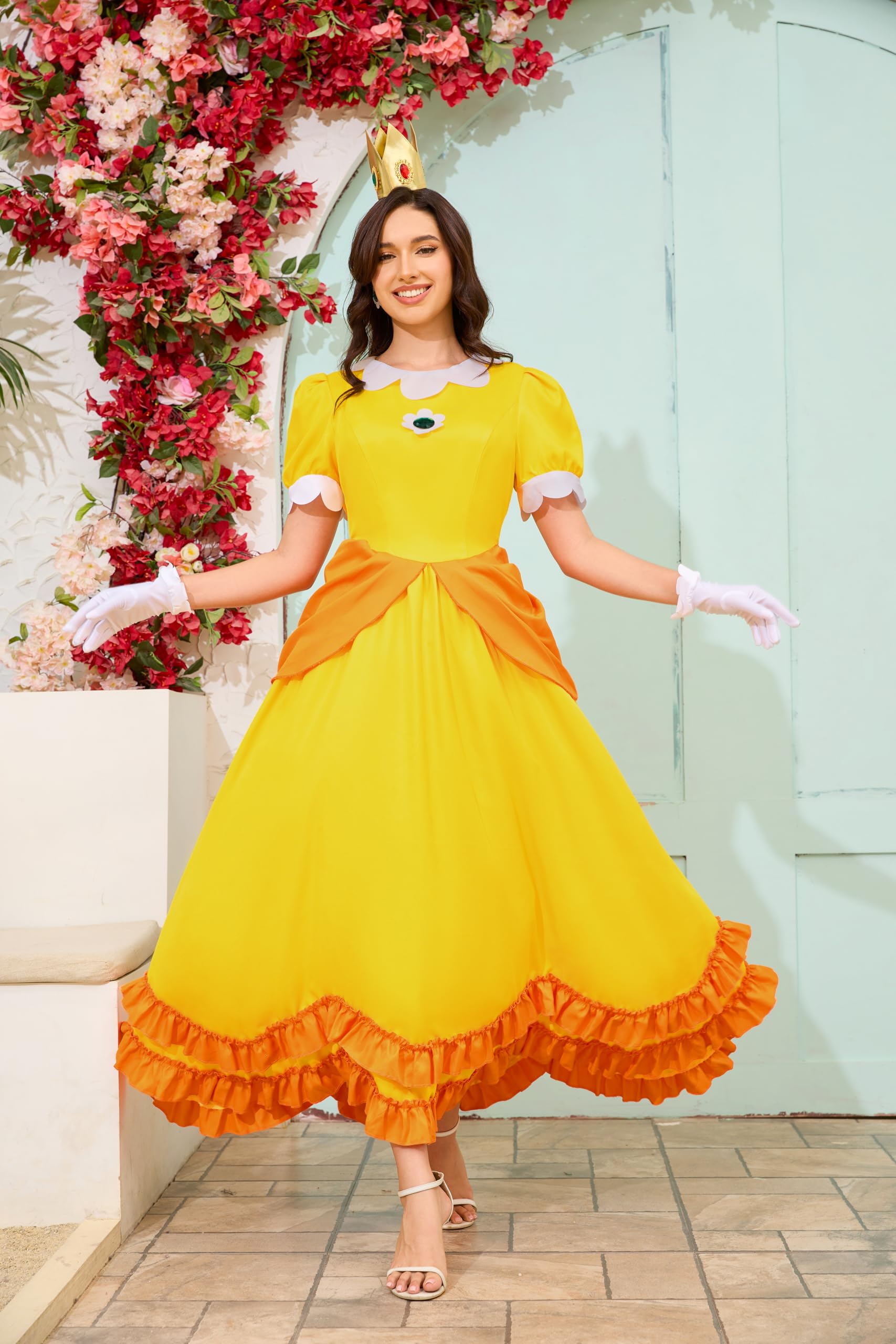 PAINEOMN Princess Dress for Women Halloween Princess Cosplay Costume Crown Earrings Gloves Full Set Adult Fancy Dress Suit M